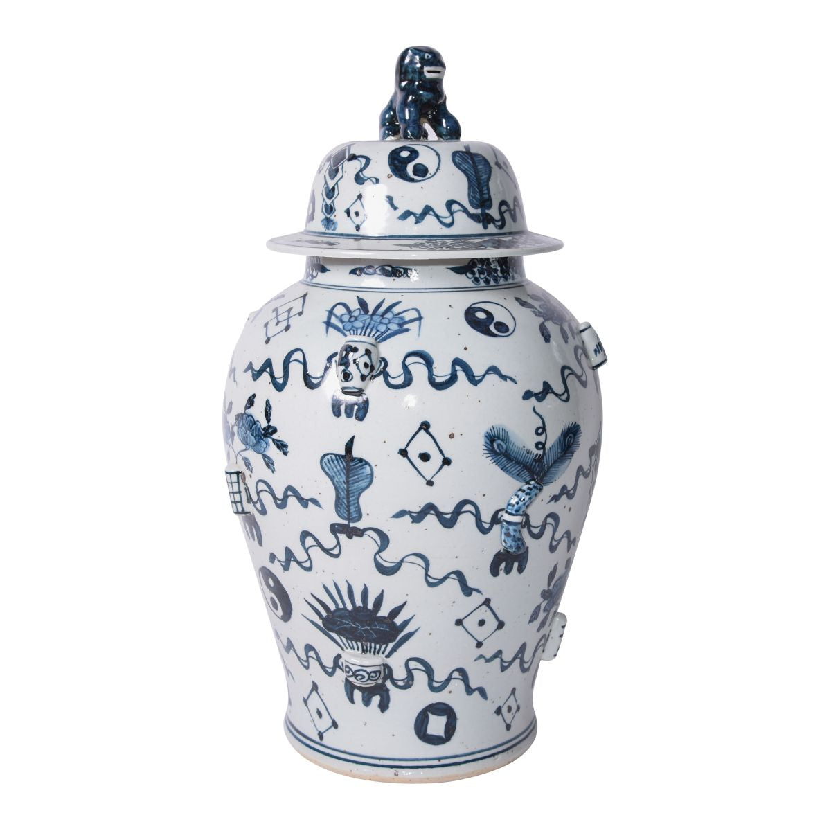 Blue And White Porcelain Antique Symbol Temple Jar 24"