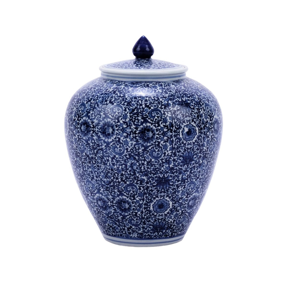 Blue and White Cluster Flower Ginger Jar 14"