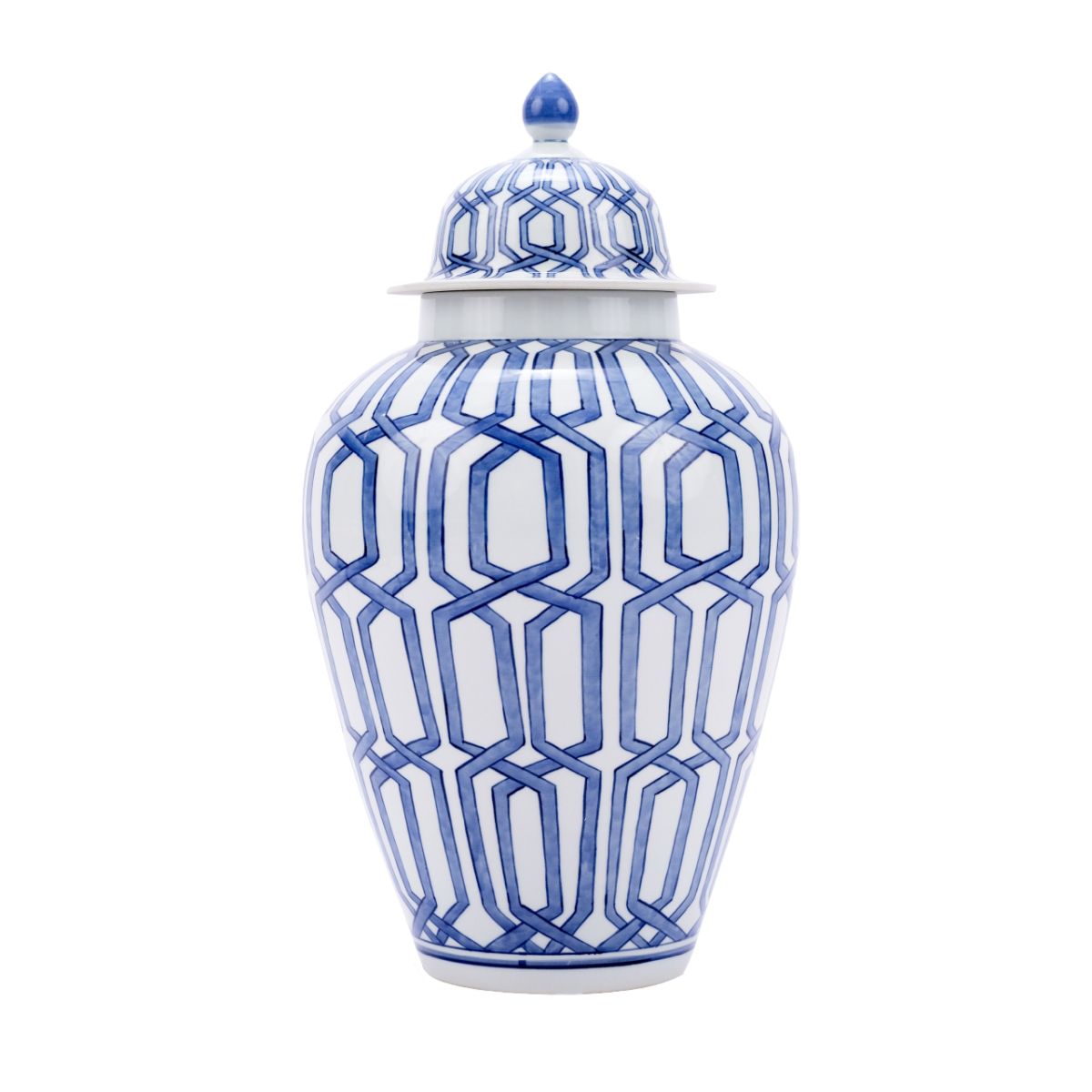 Blue & White Crossing Dimaond Temple Jar