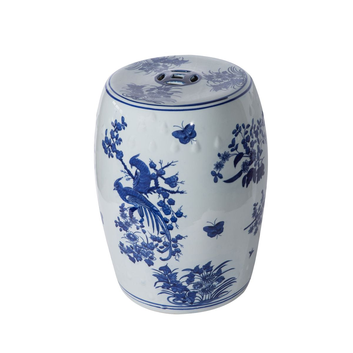 Blue & White Floral Birds Motif Porcelain Garden Stool