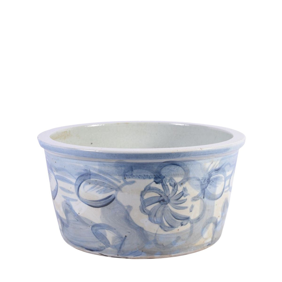 Blue And White Porcelain Basin Twisted Flower Motif 16" Diameter