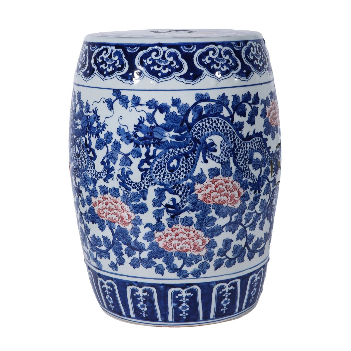 Blue and White ,Red Peony Dragon Porcelain Garden Stool
