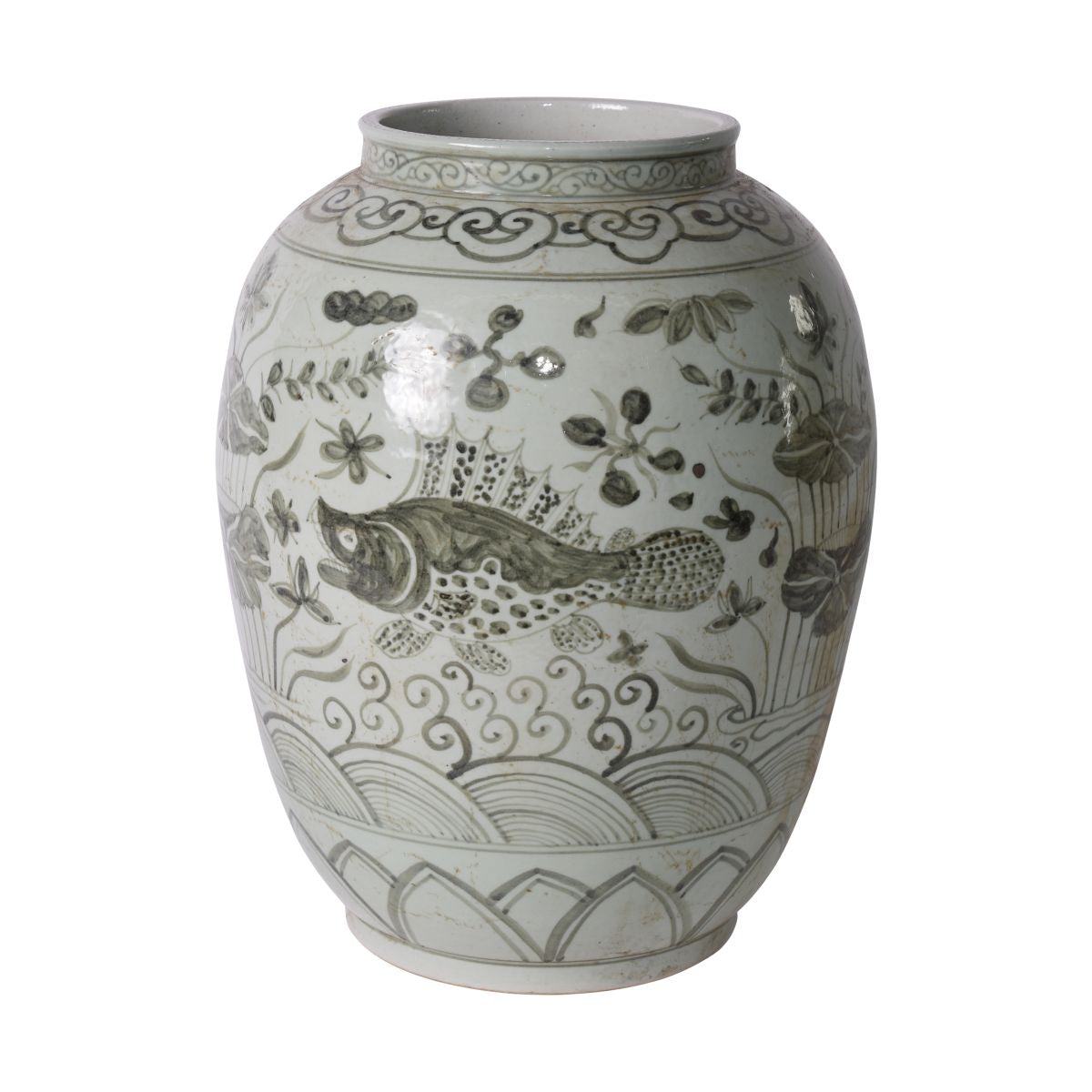 Black Fish Open Top Porcelain Jar