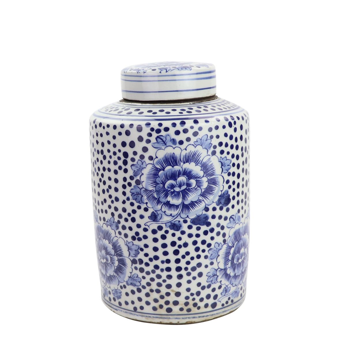 Blue And White Mini Tea Jar Peony Dots 12"