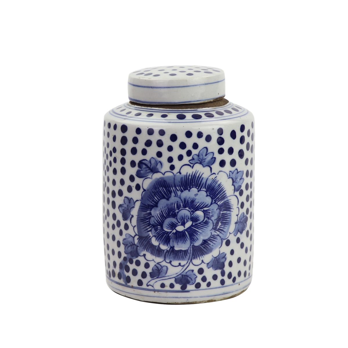 Blue And White Mini Tea Jar Peony Dots Small