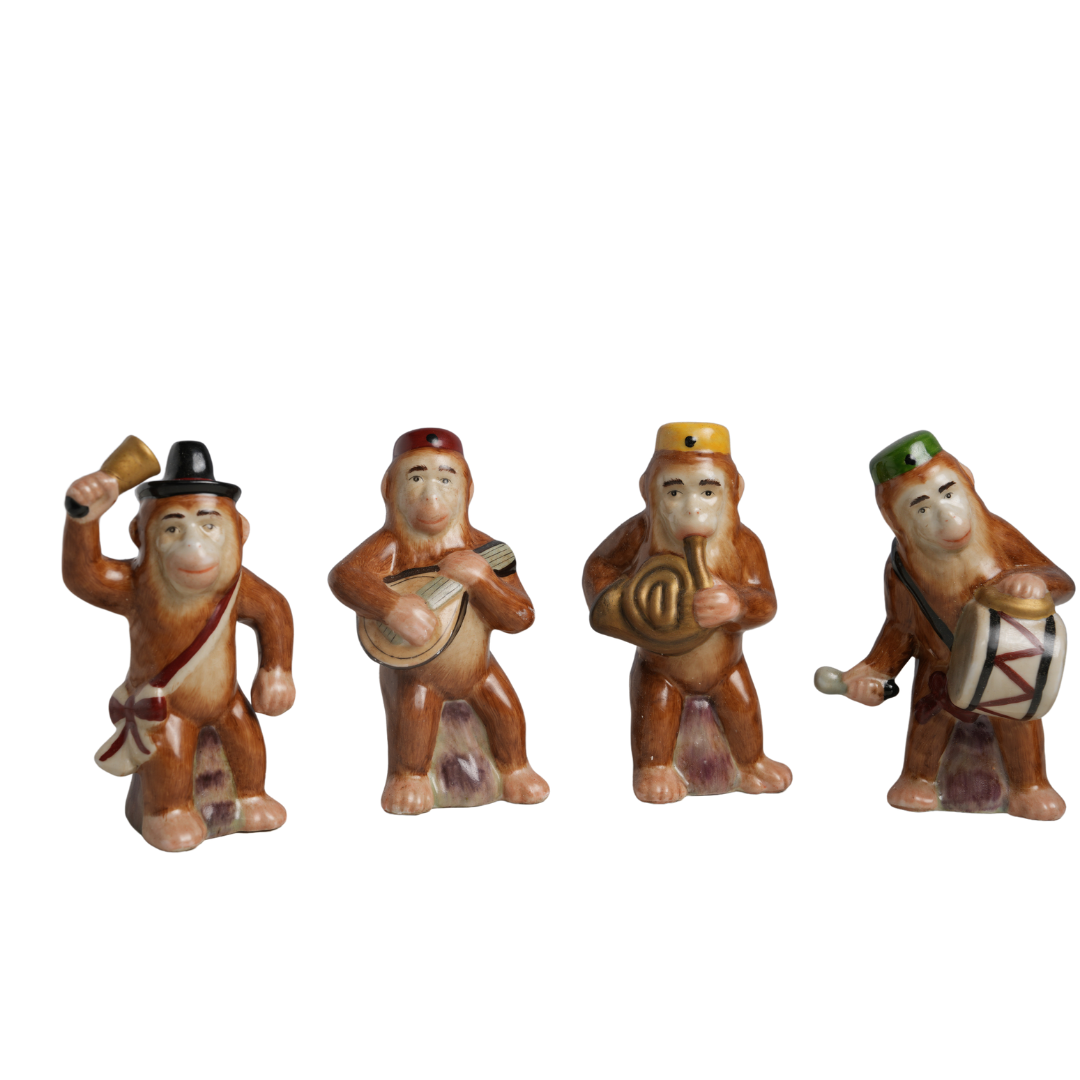 Cute Porcelain Monkey Band Figurine Set 6"
