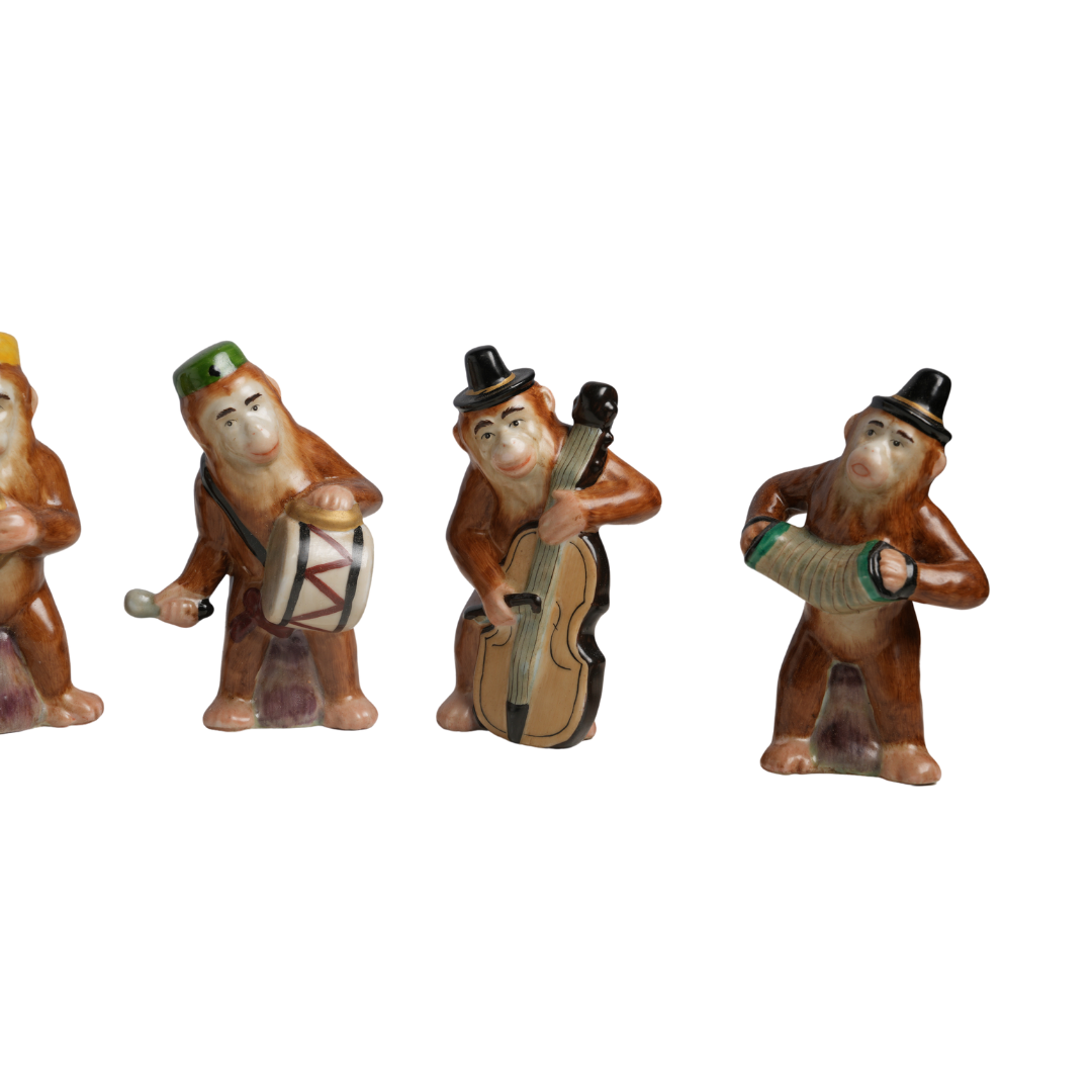 Cute Porcelain Monkey Band Figurine Set 6"