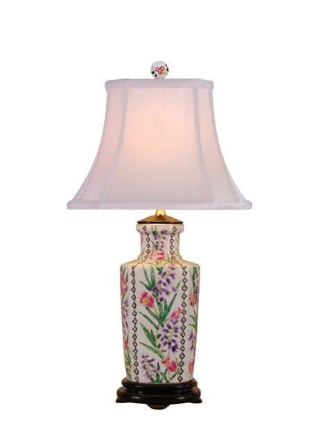 Mutlicolor Square Floral Porcelain Vase Table Lamp 26.5"