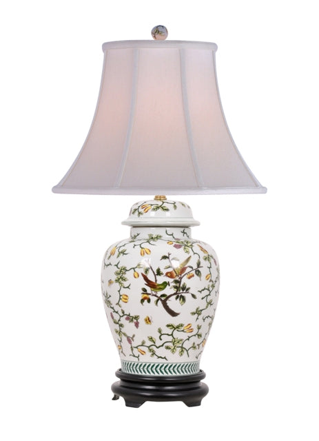 Multicolor Chinese Bird Motif Porcelain Temple Jar Table Lamp 26"