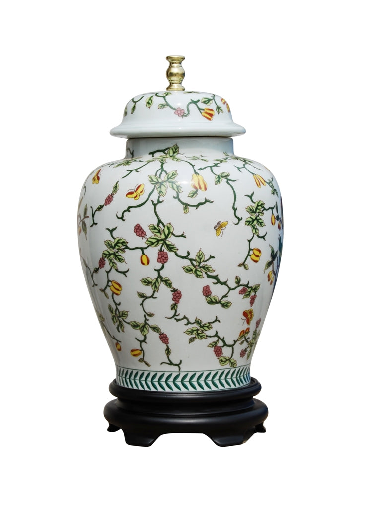 Multicolor Chinese Bird Motif Porcelain Temple Jar Table Lamp 26"