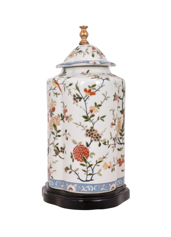 Chinese Porcelain Scallop Ginger Jar Table Lamp Bird Floral Motif 27"