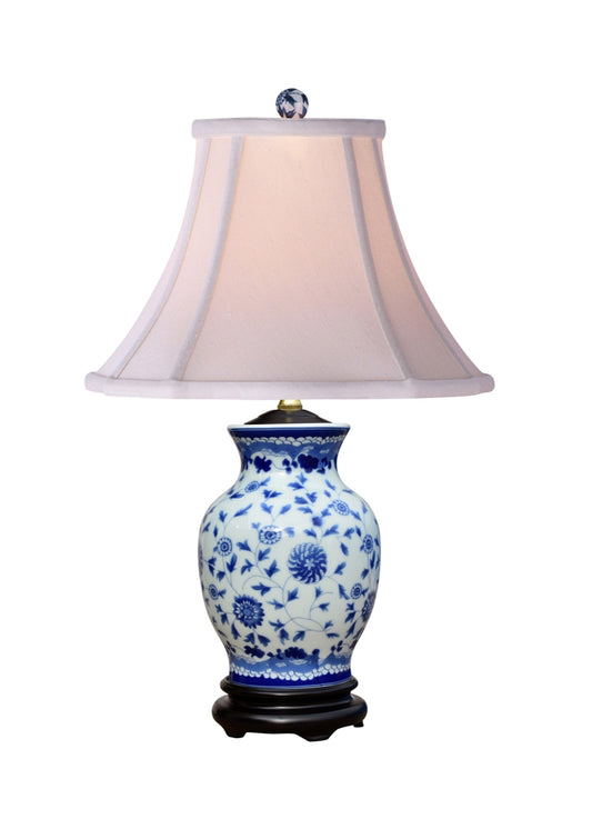 Blue and White Square Floral Porcelain Vase Table Lamp 21"