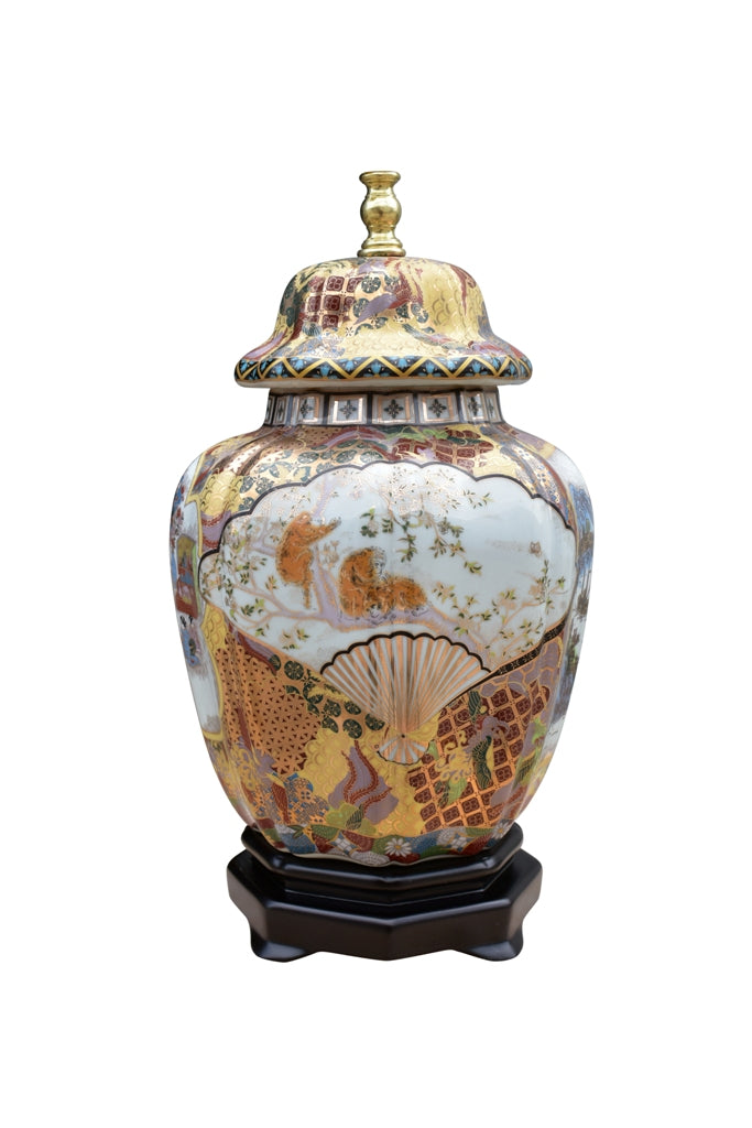 Chinese Porcelain Satsuma Style Scalloped Temple Jar Table Lamp 26"