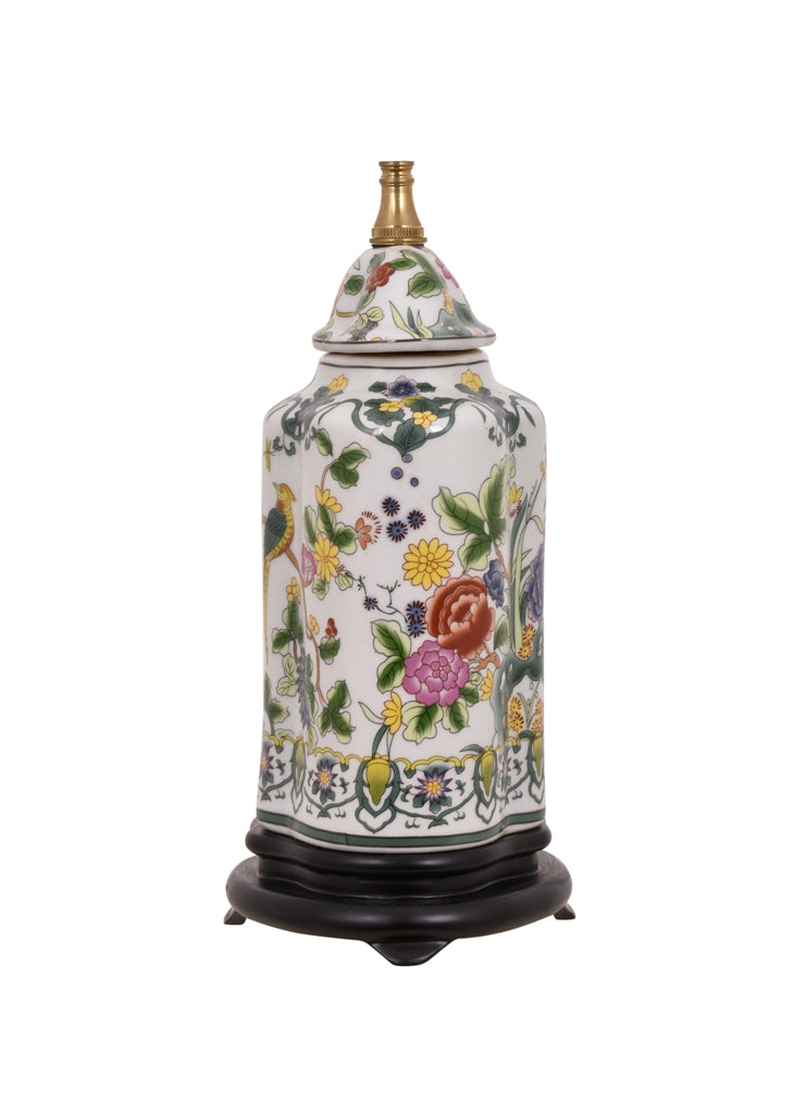 Chinese Porcelain Famille Bird Motif Scallop Ginger Jar Table Lamp 22"