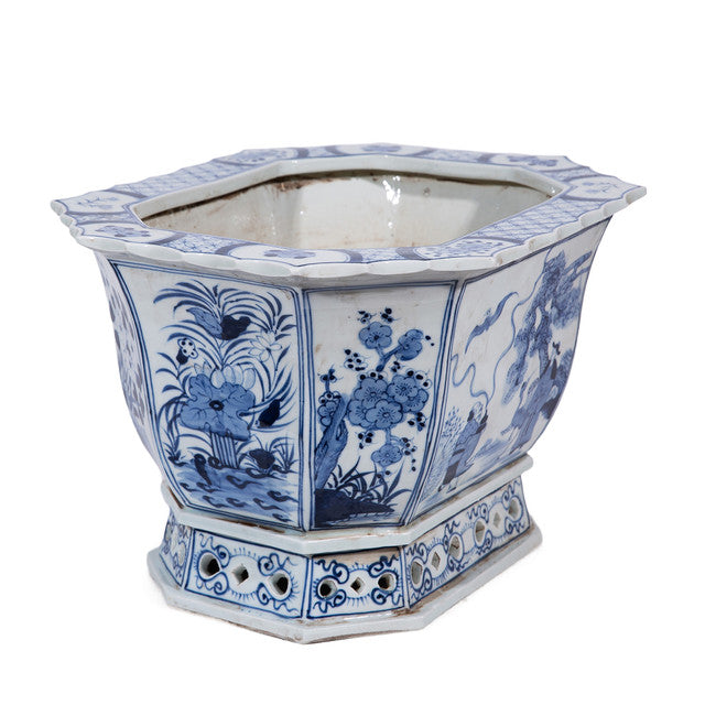 Blue and White Porcelain Handmade Immortal Motif Foot Bath Planter