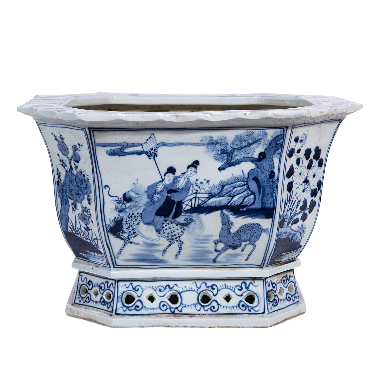 blue and white planter pot Blue and White Porcelain Handmade Immortal Motif Foot Bath Planter – Asian Style Furnishing