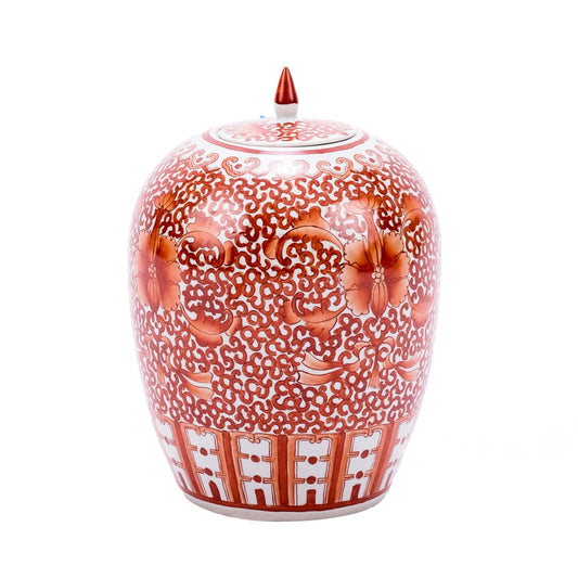 Beautiful Orange And White Twisted Lotus Porcelain Ginger Jar 12"