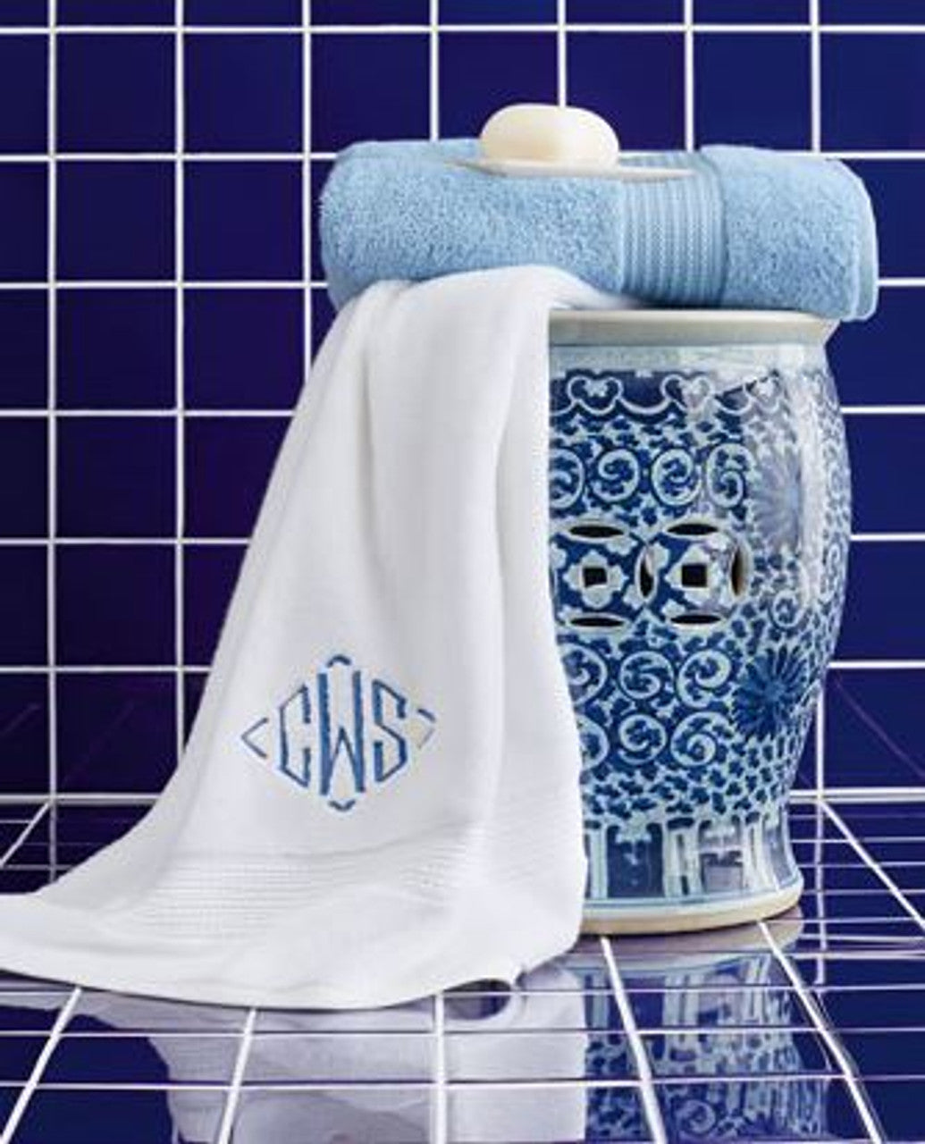 Blue and White Round Flat Top Garden Stool Twisted Lotus Motif