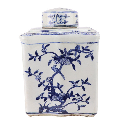Blue And White Porcelain Curved Tea Jar Pomegranate Motif
