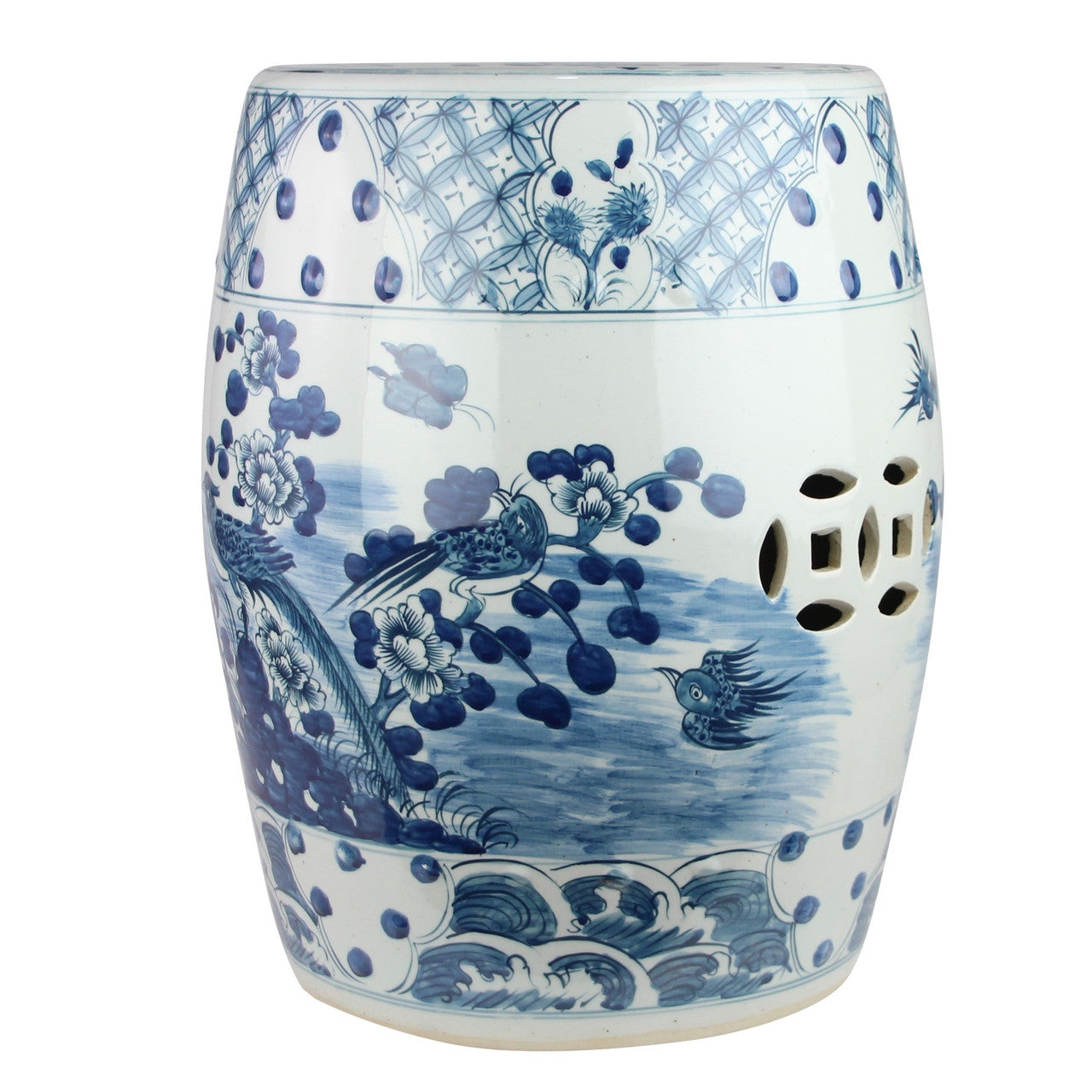 Blue and White Porcelain Garden Stool Bird Motif