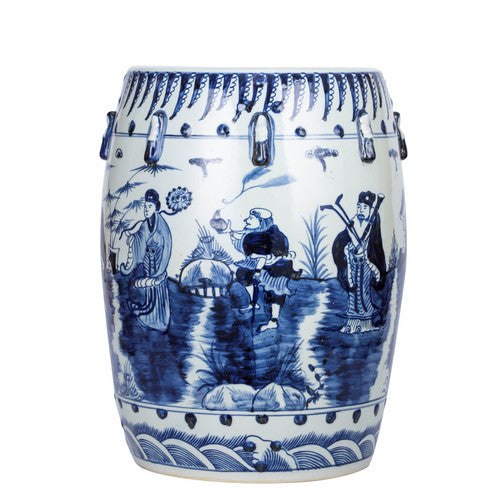 Beautiful Vintage Style Blue and White Porcelain Garden Stool 8 Immortal Gods