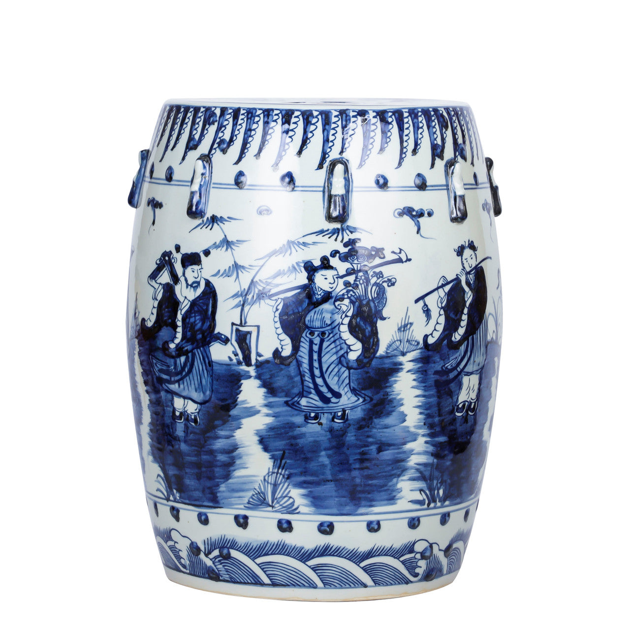 Beautiful Vintage Style Blue and White Porcelain Garden Stool 8 Immortal Gods