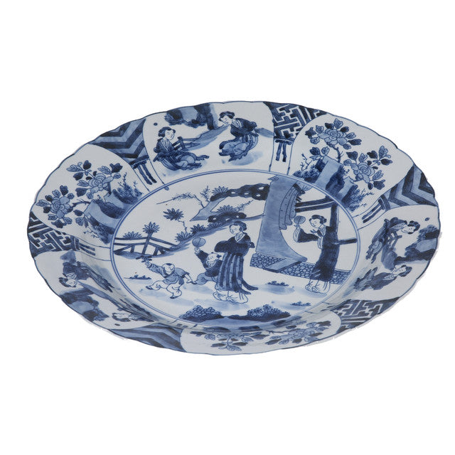 Blue And White Plate Noble Lady Motif 18"