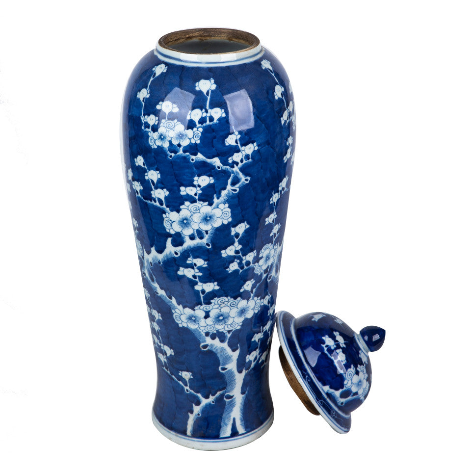 Blue and White Plum Tree Tall Jar 22"