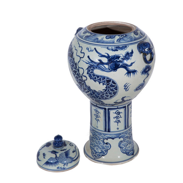 Blue And White Porcelain Tall Dragon Jar