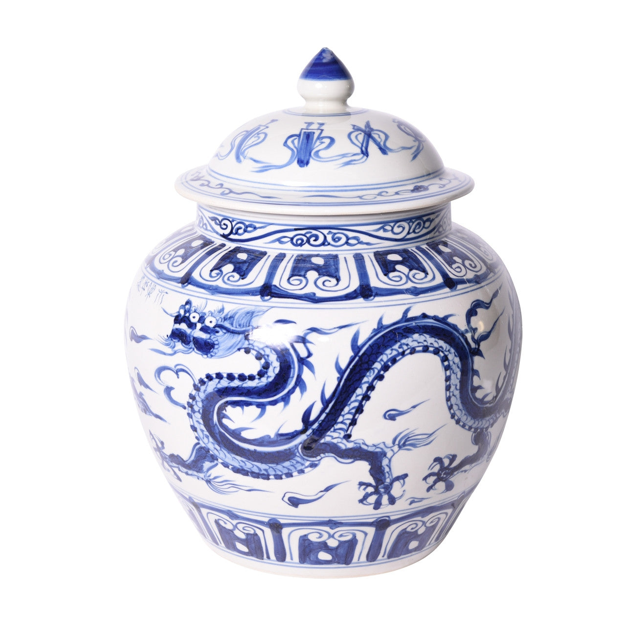 Beautiful Blue and White Porcelain Ginger Jar Dragon Motif 16" with Lid