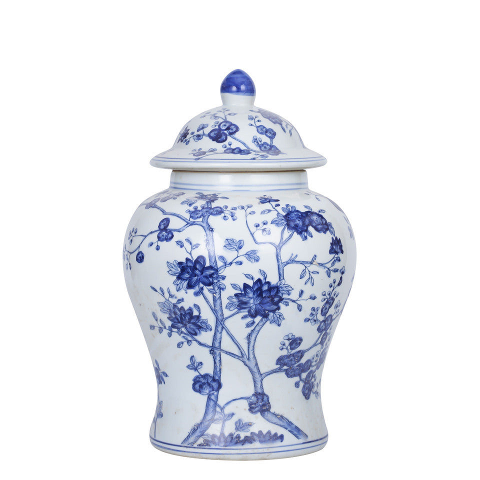 Blue and White Blossom Tree Porcelain Temple Jar 19"