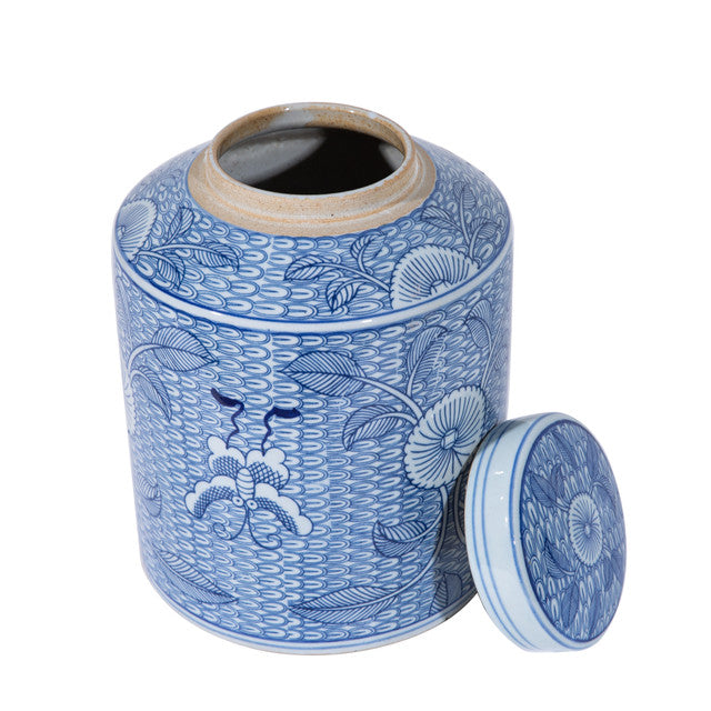 Blue and White Porcelain Butterfly Leaf Tea Jar