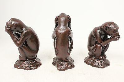 Hardened Clay 3 Monkey Figurine See no Evil Hear no Evil Speak no Evil Vietnam