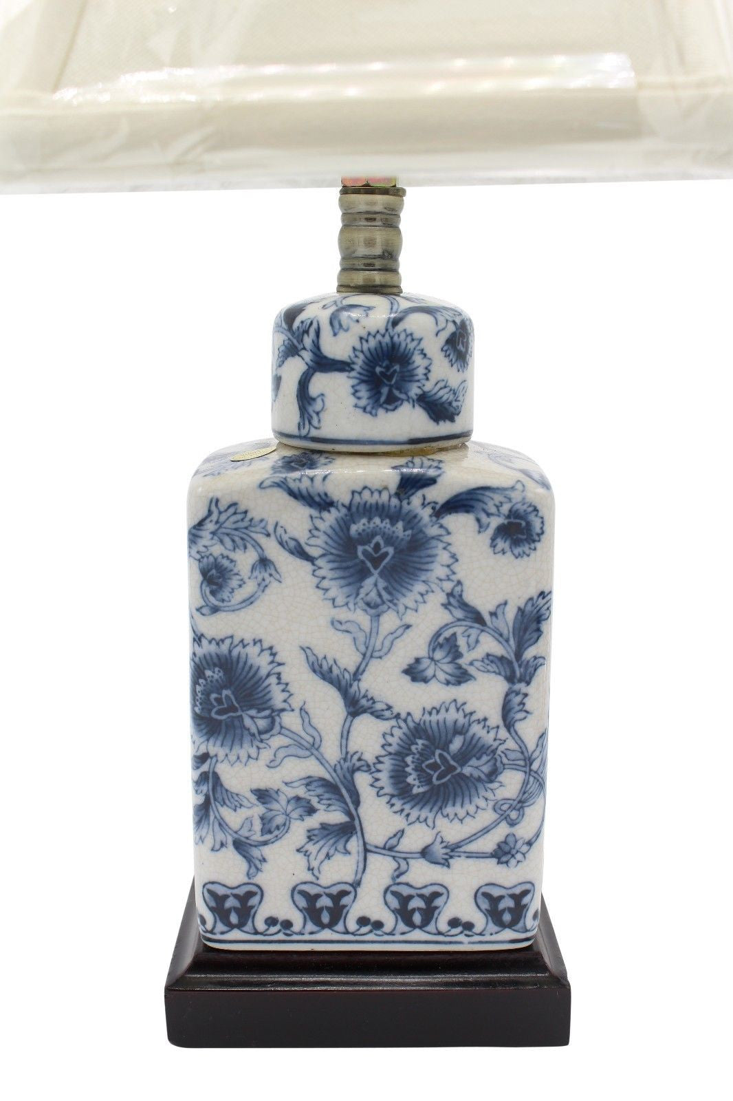 Beautiful Blue and White Porcelain Chinoiserie Floral Tea Caddy Table Lamp