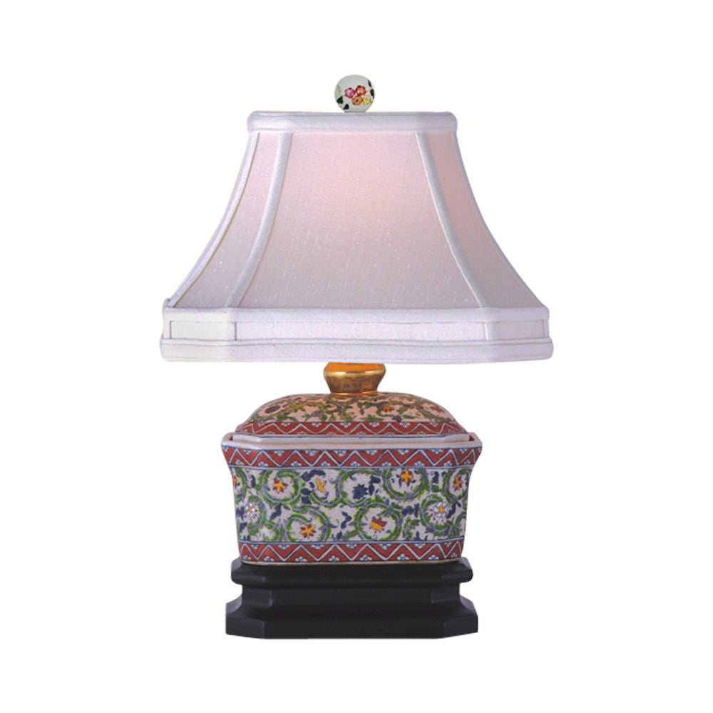 Floral Vine Porcelain Chinese Candy Box Table Lamp 15"