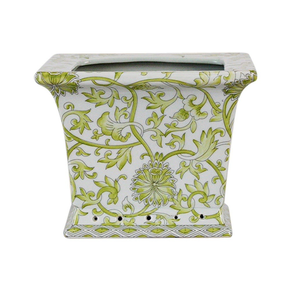 Beautiful Pair Green and White Twisted Lotus Square Porcelain Flower Pot 6"