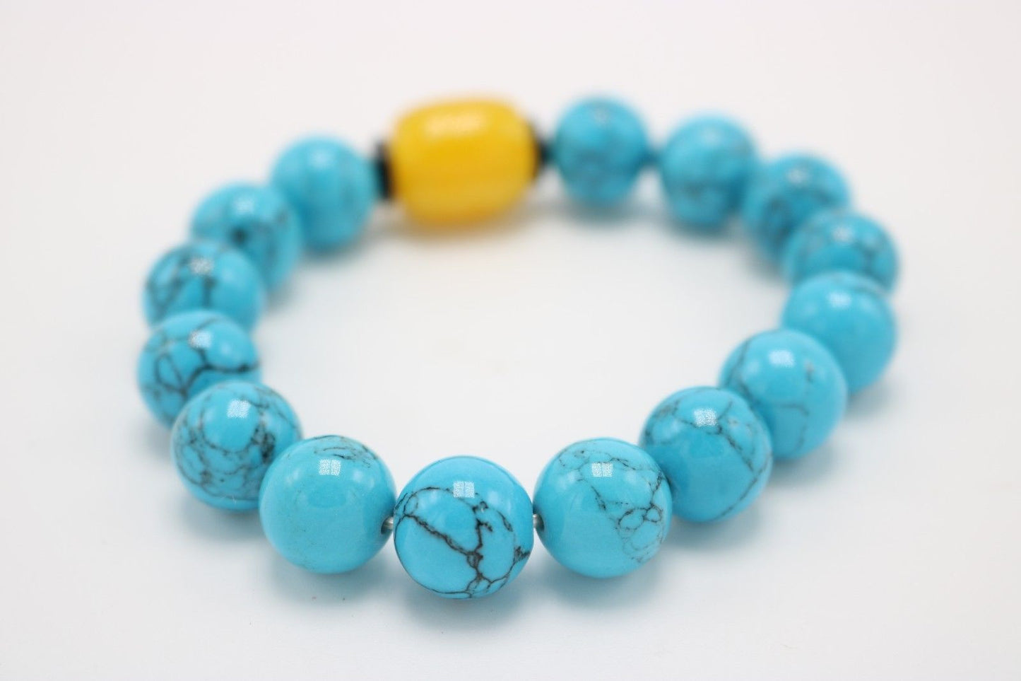 Beautiful Turqoise Stone Beaded Bracelet with Yellow Jade Stone