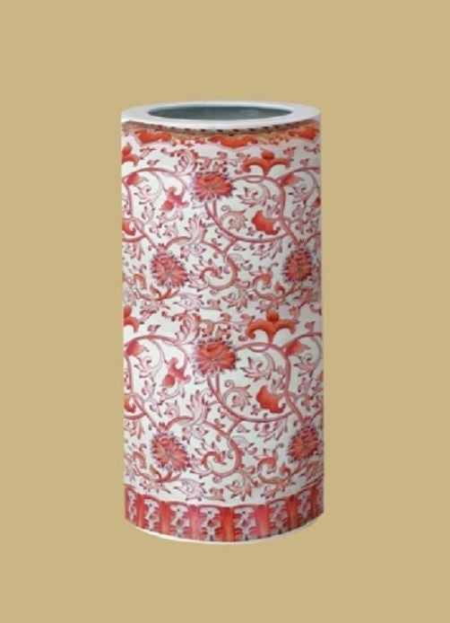 Beautiful Orange/Coral and White Porcelain Umbrella Stand 18" Twisted Lotus