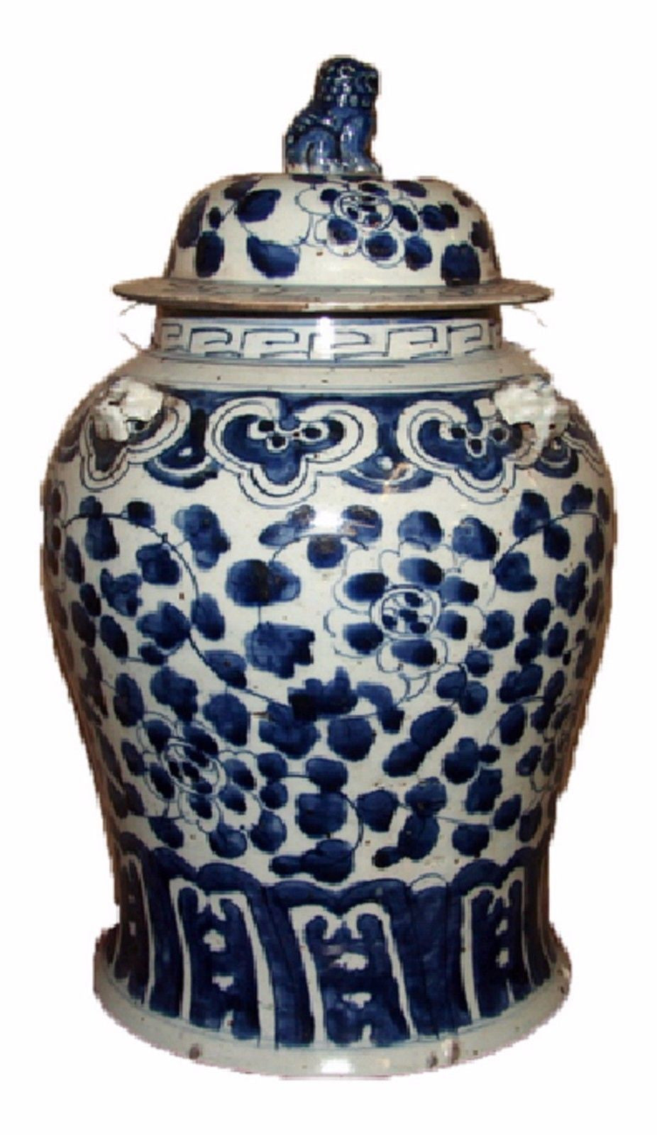 Vintage Style Blue and White Floral Motif Porcelain Temple Jar 19"