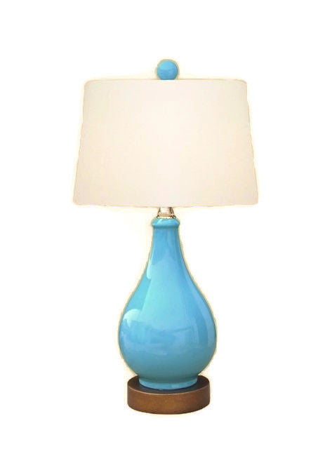 Cute Solid Color Porcelain Round Table Lamp 17" Red Orange Green Sky Blue