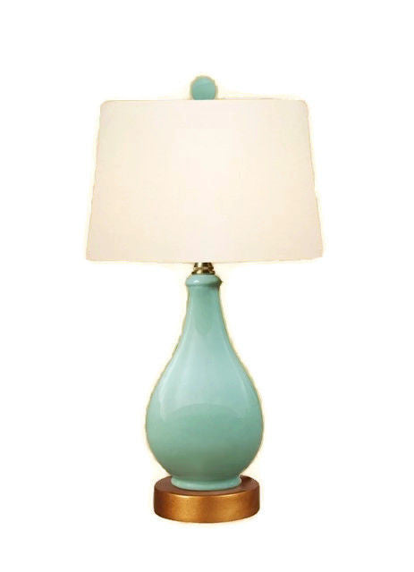 Cute Solid Color Porcelain Round Table Lamp 17" Red Orange Green Sky Blue