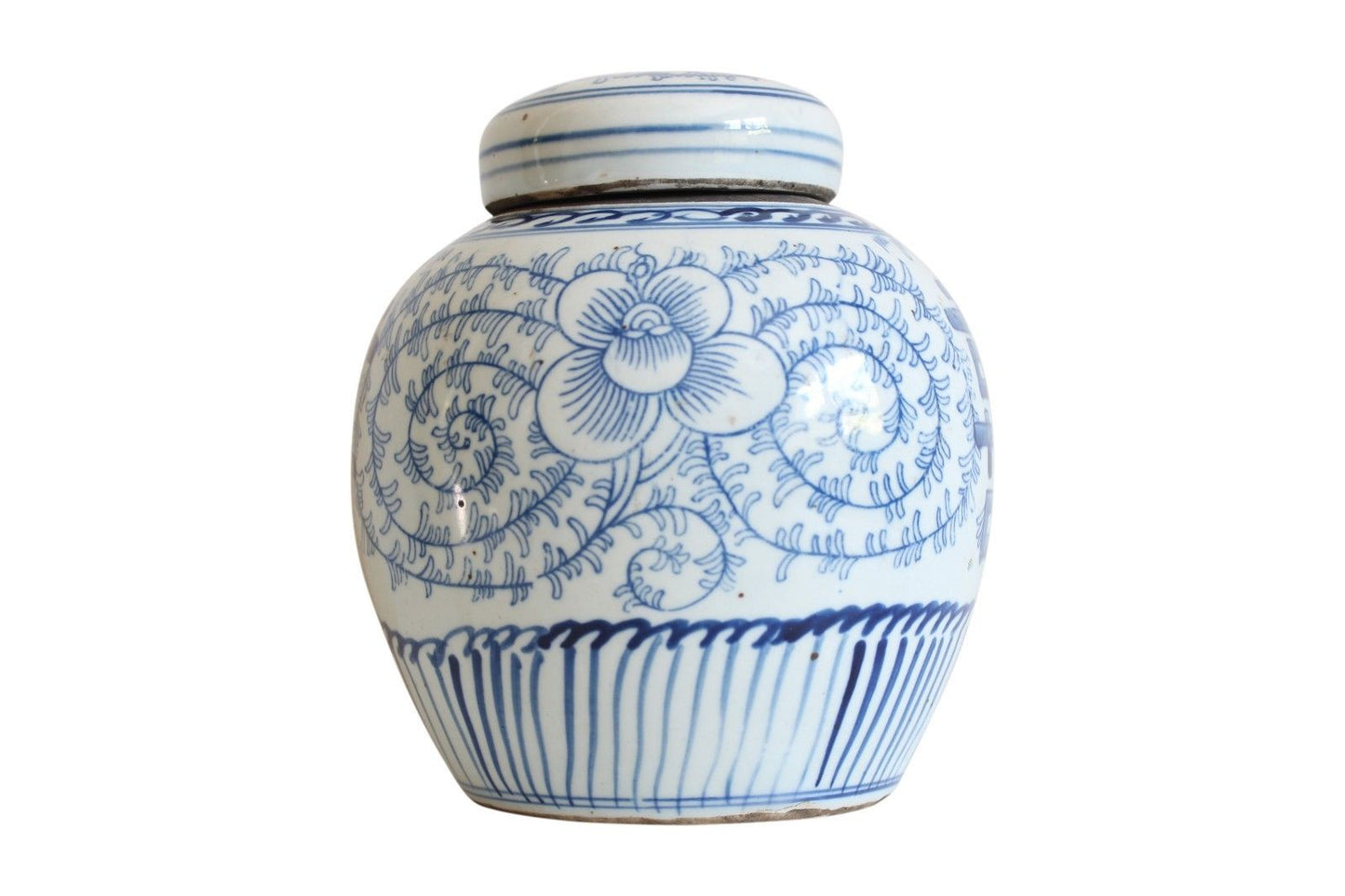 Blue and White Porcelain Double Happiness Ginger Jar Lotus Motif 6"