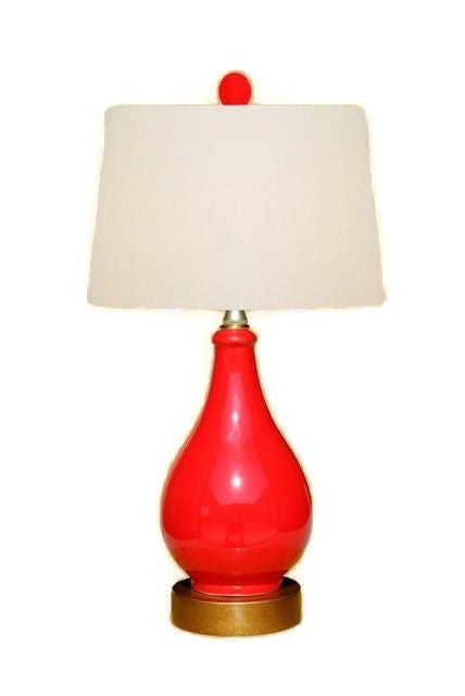 Cute Solid Color Porcelain Round Table Lamp 17" Red Orange Green Sky Blue