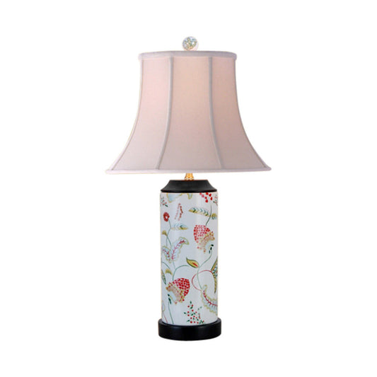 Fruit Floral Motif Cylindrical Porcelain Vase Table Lamp 24"