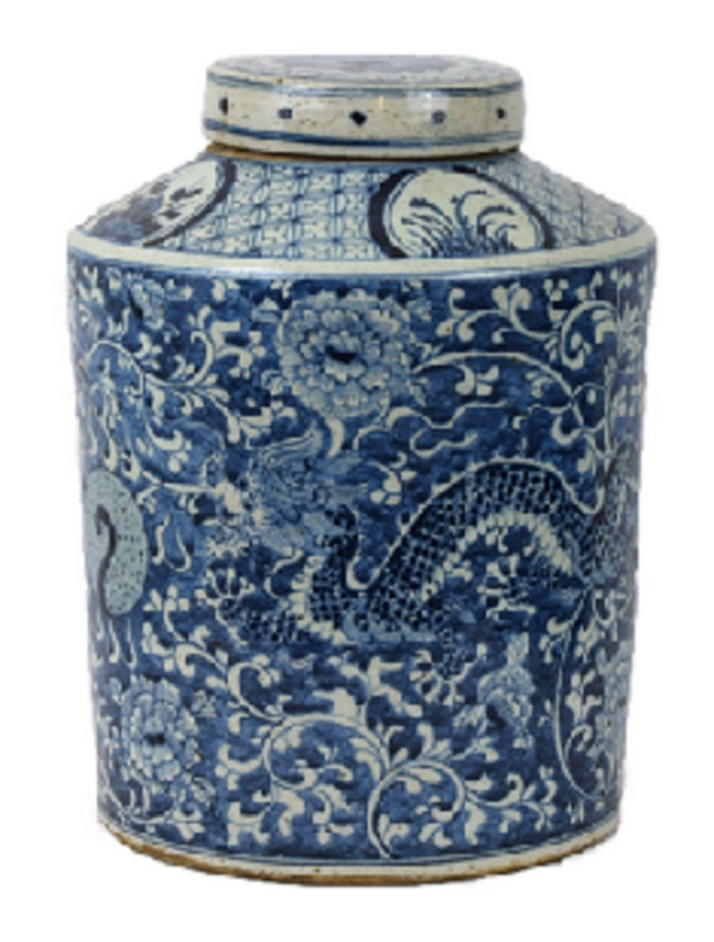 Blue and White Dragon Motif Porcelain Tea Caddy Jar 16"