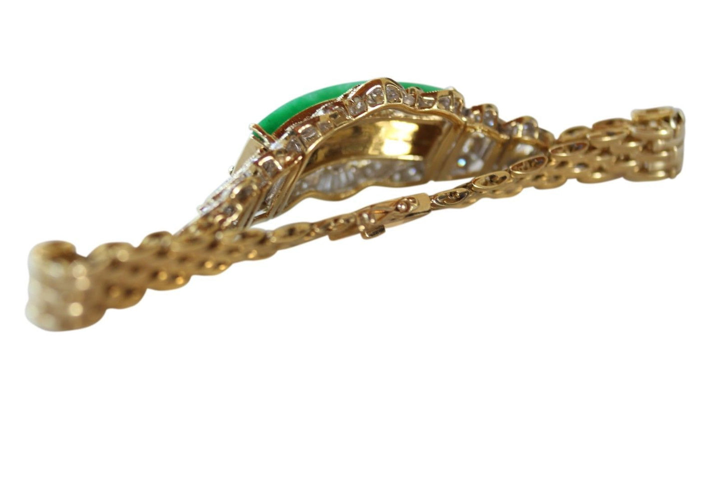 Imperial Jade Jadeite Grade A Untreated 18K Gold Bracelet 0.72ct Diamonds 6.75in