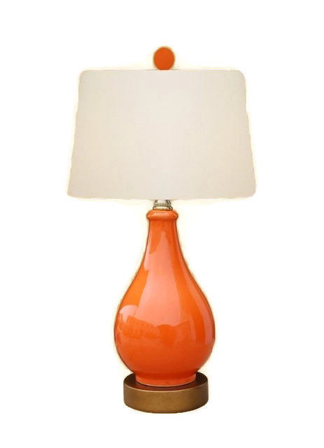Cute Solid Color Porcelain Round Table Lamp 17" Red Orange Green Sky Blue