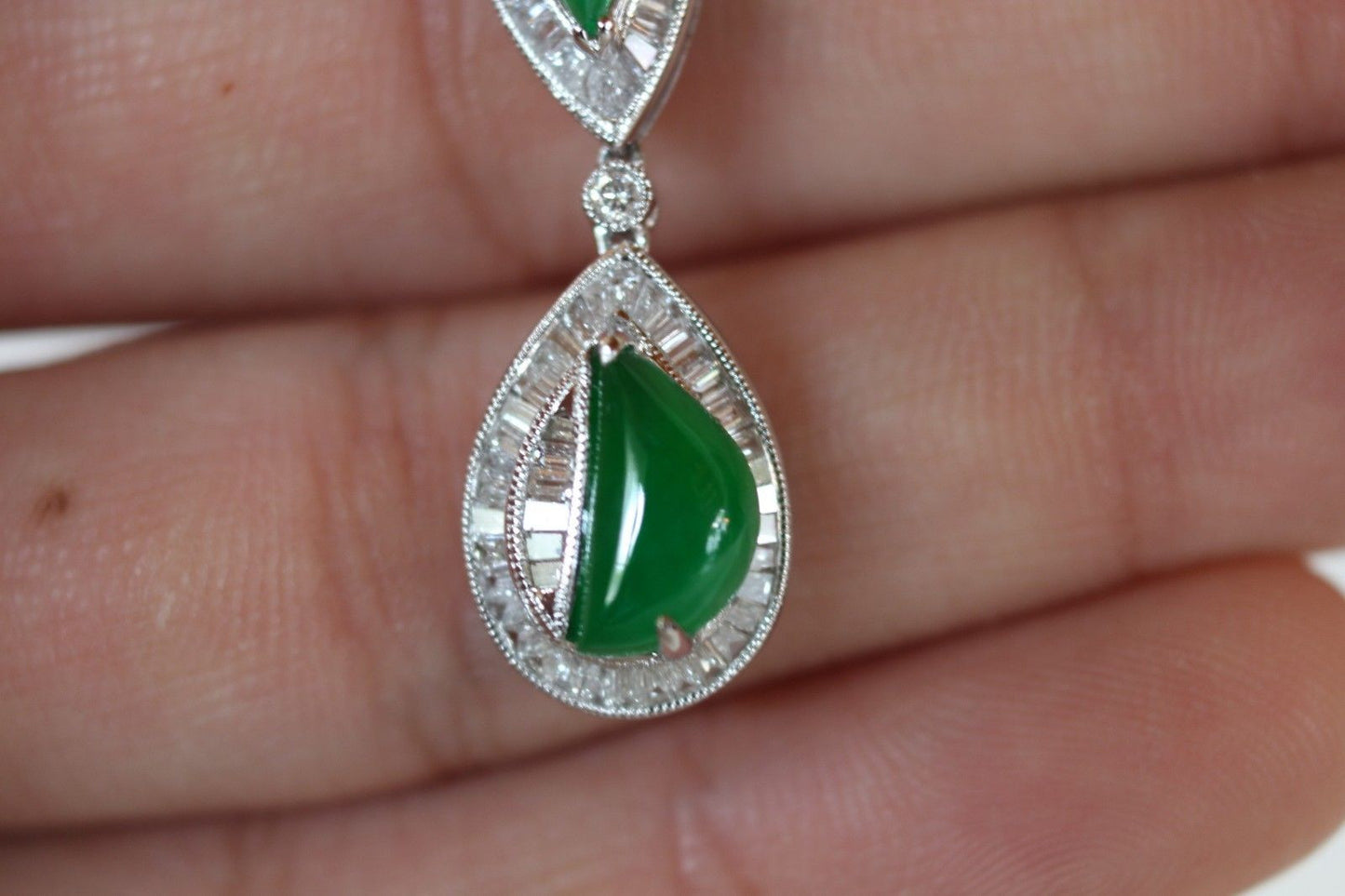 Imperial Jadeite Hoop Pendant 0.75 carat Diamonds 18K Gold