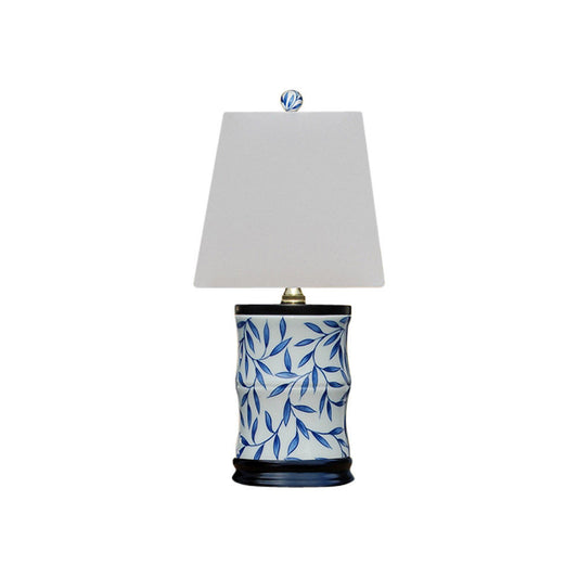Blue and White Floral Motif Porcelain Vase Table Lamp 15"