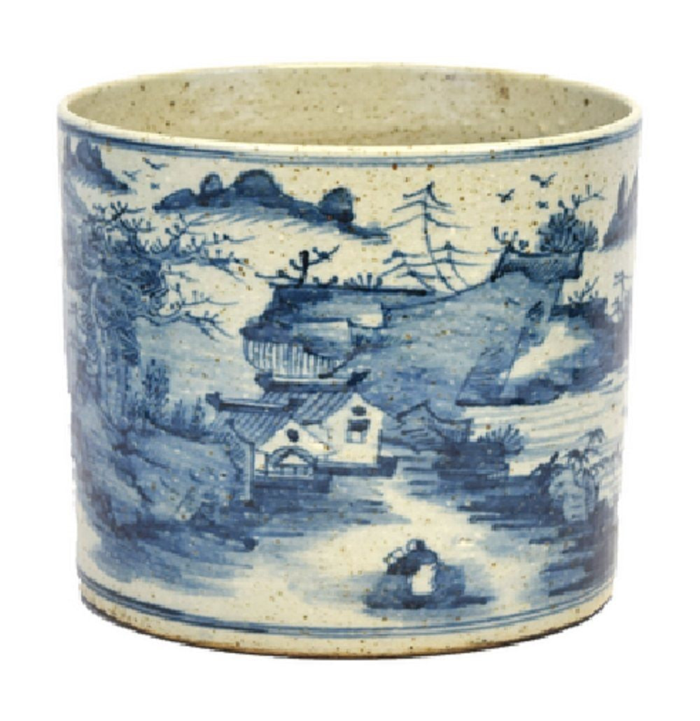 blue and white vintage plant pot Vintage Style Blue and White Porcelain Landscape Motif Flower Pot 8"